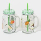 УЦЕНКА Набор банок стеклянных Доляна «Летняя прохлада», 2 предмета: 2 банки с крышками и трубочками 450 мл - Фото 1