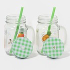 УЦЕНКА Набор банок стеклянных Доляна «Летняя прохлада», 2 предмета: 2 банки с крышками и трубочками 450 мл - Фото 2