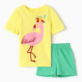Комплект для девочки (футболка/шорты), цвет желтый/св.зелёный, рост 128-134