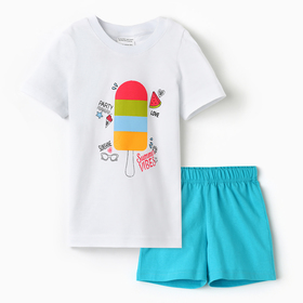 Комплект для девочки (футболка/шорты) "Цветное эскимо", цвет бирюзовый, рост 110-116