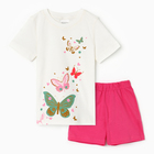Комплект для девочки (футболка/шорты) "Бабочка", цвет розовый, рост 104-110 - фото 12208107