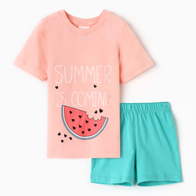Комплект для девочки (футболка/шорты) "Арбуз", цвет цвет св.розовый/зеленый, рост 110-116