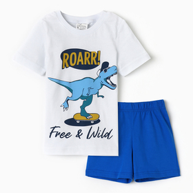 Комплект для мальчика (футболка/шорты) "Roarr", цвет белый/синий, рост 110-116