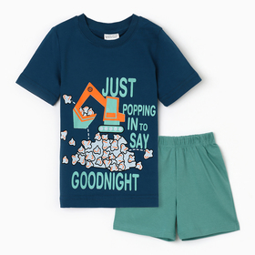 Комплект для мальчика (футболка/шорты) "Экскаватор", цвет т.синий/зеленый, р.104-110