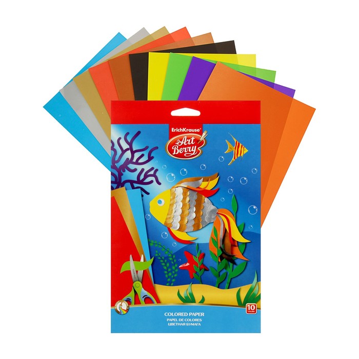 Бумага цветная В5, 10 листов, 10 цветов, ErichKrause, мелованная, плотность 80 г/м2 - Фото 1