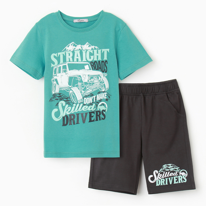 Комплект для мальчика (футболка, шорты), цвет зеленый/серый, рост 116 - Фото 1