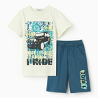 Комплект для мальчика (футболка, шорты), цвет слоновая кость/морская волна, рост 104 - фото 321558927