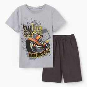 Комплект для мальчика (футболка, шорты), цвет серый/темно-серый, рост 116