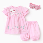 Комплект для девочки (платье,трусы,повязка с бантом), цвет розовый, рост 68 см - фото 321558972