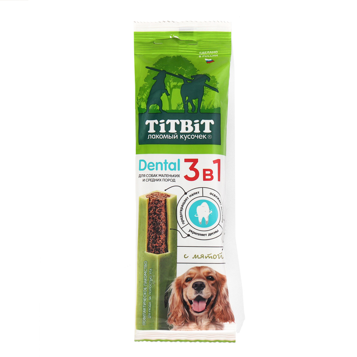 ДЕНТАЛ 3в1 с мятой для собак Titbit для мелких и средних пород, 110 г - Фото 1