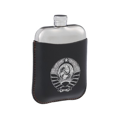 Фляжка «Герб СССР», нержавеющая сталь, чехол, 180 мл, 6 oz