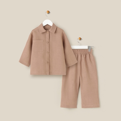 Костюм детский домашний (рубашка и брюки) SL HOME, размер 28 (86-92 см), цвет кофейный