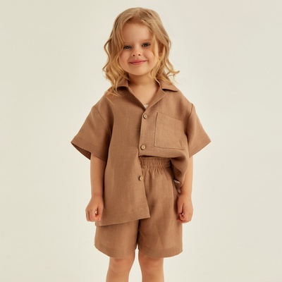 Костюм детский домашний (рубашка и шорты) SL HOME, размер 28 (86-92 см), цвет кофейный