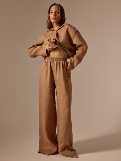 Пижама женская (рубашка, брюки) SL Home Linen, размер 44-46, кофейная