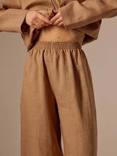 Пижама женская (рубашка, брюки) SL Home Linen, размер 44-46, кофейная
