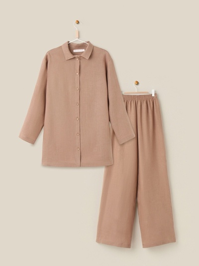 Пижама женская (рубашка, брюки) SL Home Linen, размер 44-46, кофейная