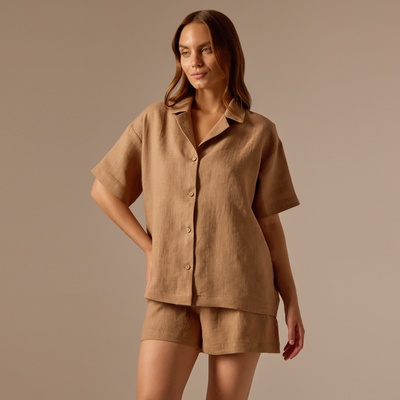Пижама женская (рубашка, шорты) SL HOME Linen, размер 40-42, кофейный