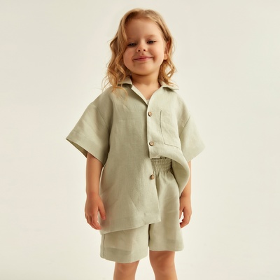 Костюм детский домашний (рубашка и шорты) SL HOME, размер 34 (122-128 см), светло-зелёный