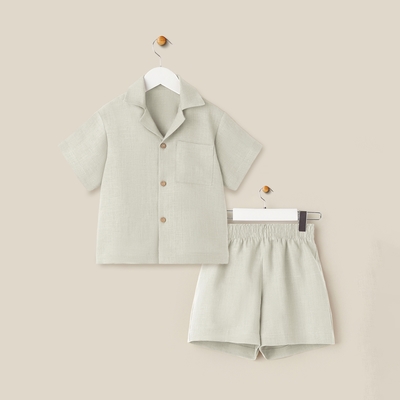 Костюм детский домашний (рубашка и шорты) SL HOME, размер 36 (134-140 см), светло-зелёный