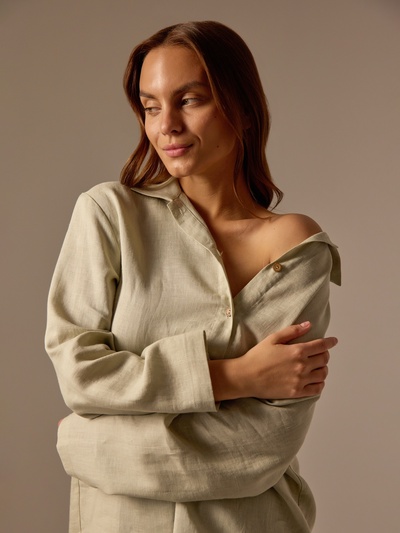 Пижама женская (рубашка, брюки) SL HOME Linen, размер 42 (S), светло-зелёная