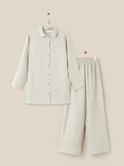 Пижама женская (рубашка, брюки) SL HOME Linen, размер 42 (S), светло-зелёная