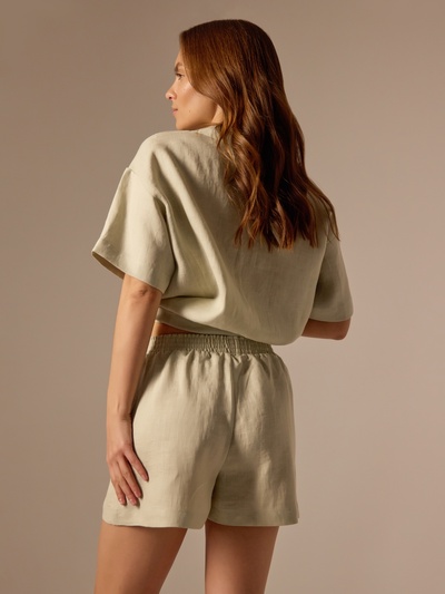 Пижама женская (рубашка, шорты) SL HOME Linen, размер 42 (S), светло-зелёный