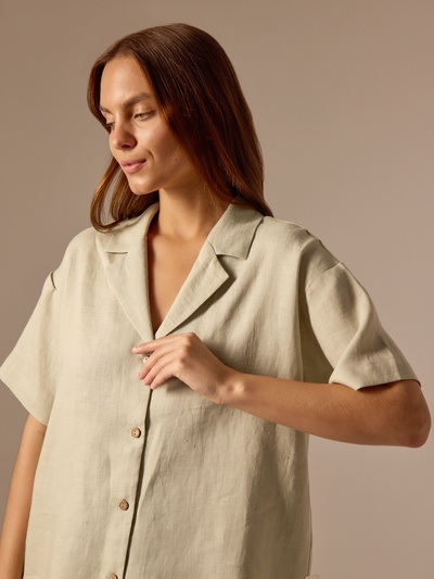 Пижама женская (рубашка, шорты) SL HOME Linen, размер 44 (M), светло-зелёный