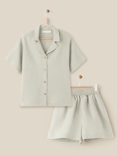 Пижама женская (рубашка, шорты) SL HOME Linen, размер 44 (M), светло-зелёный