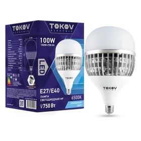 Лампа светодиодная Tokov Electric, E40/E27, 100 Вт, 6500 К, свечение холодное белое