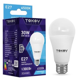 Лампа светодиодная Tokov Electric, E27, 30 Вт, 6500 К, свечение холодное белое