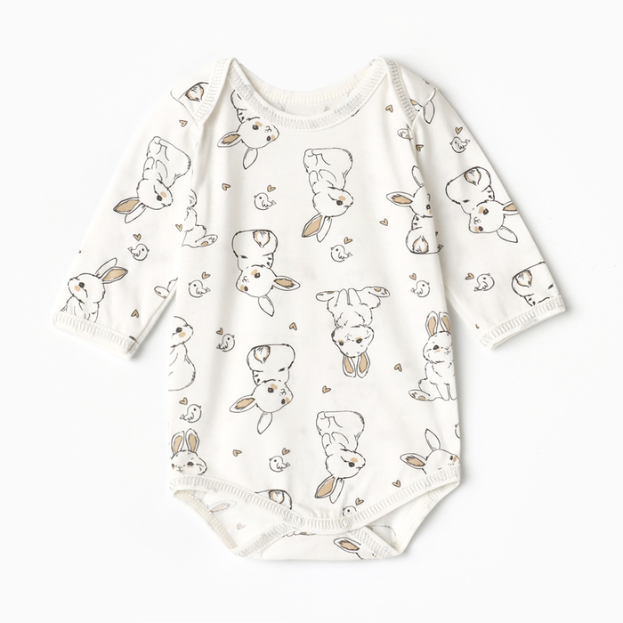 Боди детское с длинным рукавом, цвет белый/зайчики, рост 80 - Фото 1