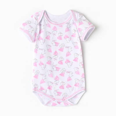 Боди детское с коротким рукавом, цвет белый/зайки, рост 68