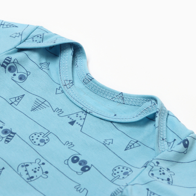 Боди детское с коротким рукавом, цвет голубой/енот, рост 68