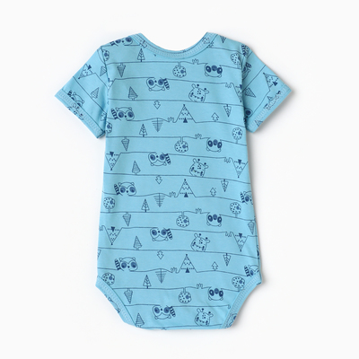 Боди детское с коротким рукавом, цвет голубой/енот, рост 68