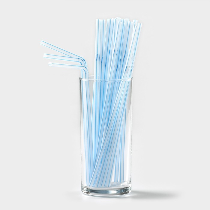 Трубочки одноразовые для коктейля Доляна, 0,5×21 см, 50 шт, с гофрой, в полоску - Фото 1