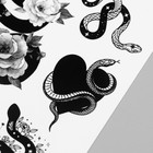 Татуировка на тело "Ч/Б змеи и цветы" 10х15 см - фото 9744495