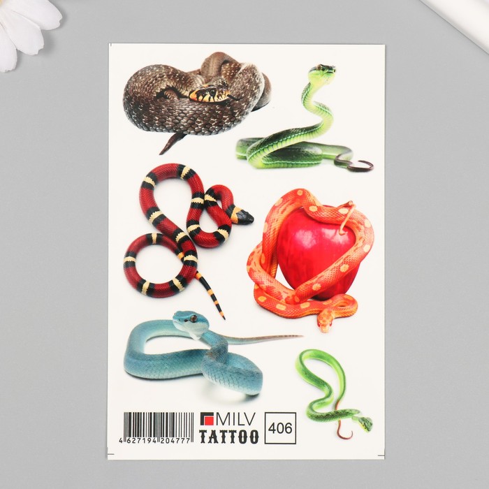 Татуировка на тело "Разные змейки" 10х15 см - Фото 1