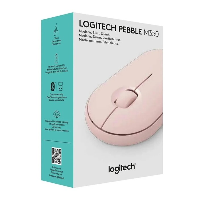 Мышь LOGITECH Pebble M350, беспроводная, оптическая, 1000 dpi, розовая