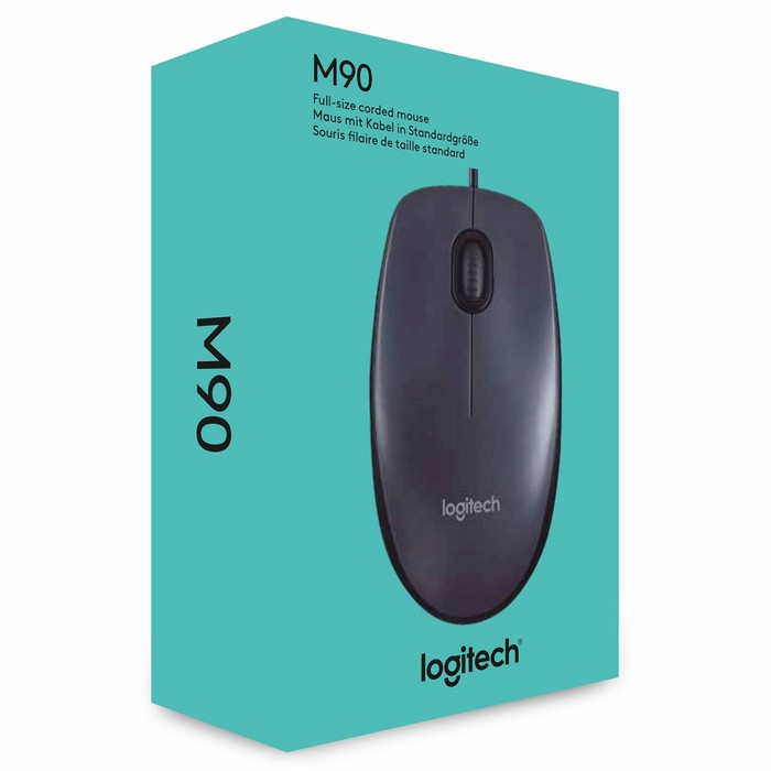 Мышь LOGITECH M90, проводная, оптическая, 1000 dpi, серая