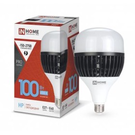 Лампа светодиодная IN HOME, E27/E40, 100 Вт, 9500 лм, 6500 К, свечение холодное белое