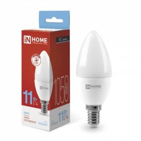 Лампа светодиодная IN HOME, E14, 11 Вт, 1050 лм, 6500 К, свечение холодное белое