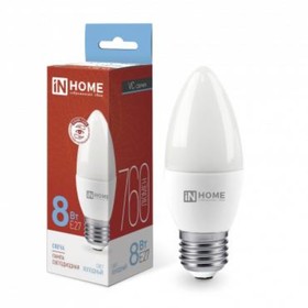 Лампа светодиодная IN HOME, E27, 8 Вт, 760 лм, 6500 К, свечение холодное белое
