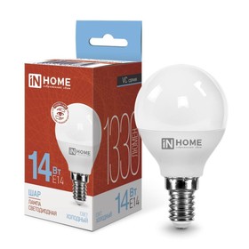 Лампа светодиодная IN HOME, E14, 14 Вт, 6500 К, свечение холодное белое