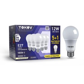 Лампа светодиодная Tokov Electric, E27, 12 Вт, 3000 К, свечение тёплое белое