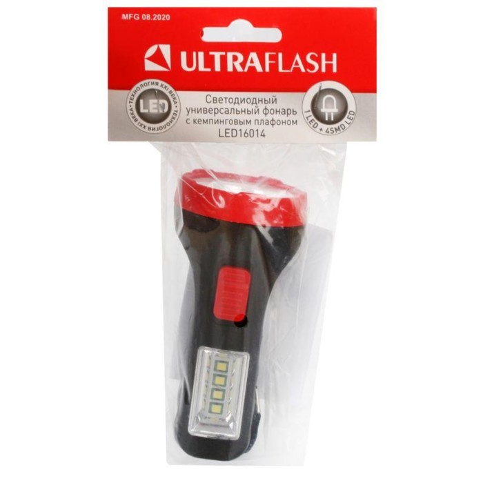 Фонарь LED16014 1 + 4SMD LED 2 реж. 1XR6 пласт блист-пакет Ultraflash 14253 - Фото 1