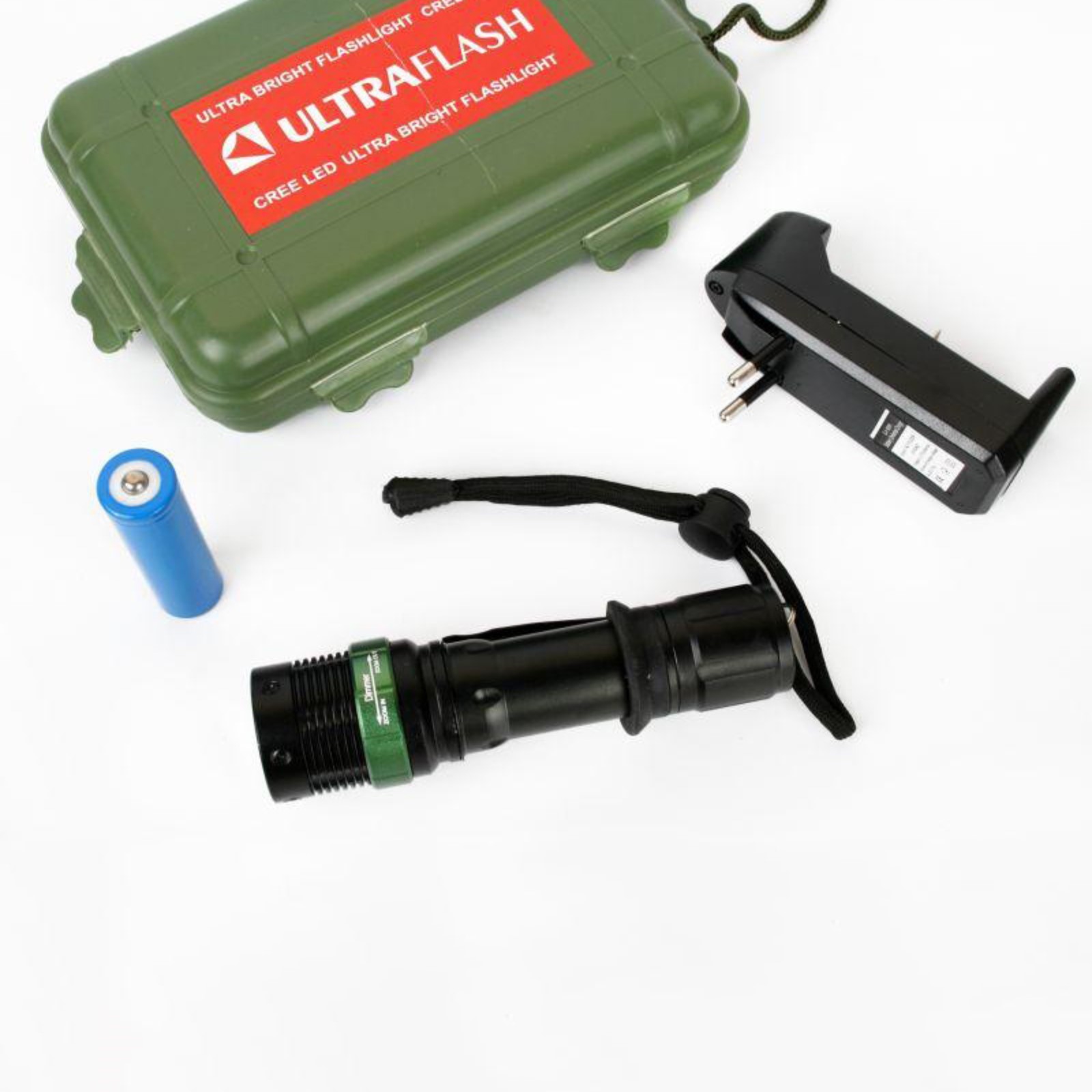 Фонарь аккумуляторный E142 CREE 3Вт фокус 3 режима 220В пластик. черн ...