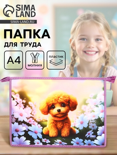 Папка для труда, А4, пластиковая, 23×32.5×5.5 см «Пушистик»