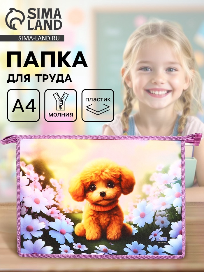 Папка для труда, А4, пластиковая, 23×32.5×5.5 см «Пушистик» - Фото 1