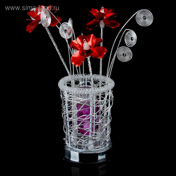 Аромалампа-светильник ваза "Красные лютики", h=38 см ( подсветка LED 3*RGB) микс (220В) - Фото 1