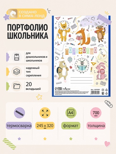 Папка-портфолио пластиковая А4, Calligrata «Команда», 20 файлов